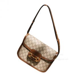 Gucci Shoulder Bag Gucci VIP Horsebit 1955 Medium Crossbody Bag in Beige and Ebony GG Supreme and Brown Leather 602204