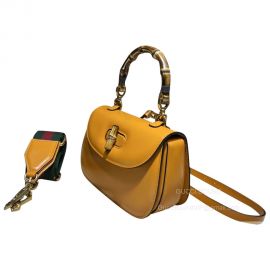 Gucci Shoulder Bag Gucci Small Top Handle Bag with Bamboo in Yellow Leather 675797