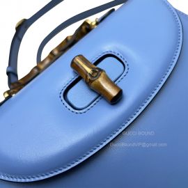 Gucci Shoulder Bag Gucci Small Top Handle Bag with Bamboo in Blue Leather 675797