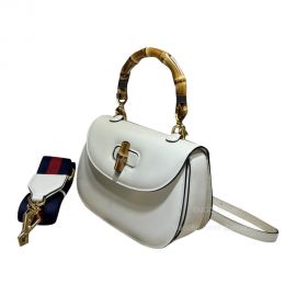 Gucci Shoulder Bag Gucci Small Top Handle Bag with Bamboo in White Leather 675797