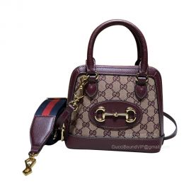 Gucci Tote Bag Gucci Horsebit 1955 GG Mini Bag in Burgundy Leather 677212