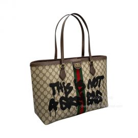 Gucci Tote Bag Gucci x Balenciaga The Hacker Project Graffiti Medium Shopping Bag in Beige GG Canvas 680125