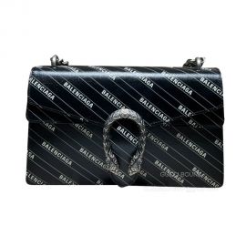 Gucci Shoulder Bag Gucci The Hacker Project Small Dionysus Chain Bag with White Balenciaga Print Black Leather 400249