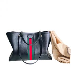 Gucci Tote Bag Gucci Ophidia Medium Shoulder Bag in Black Leather with Green and Red Web 631685