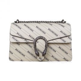 Gucci Shoulder Bag Gucci The Hacker Project Small Dionysus Chain Bag with Balenciaga Print White Leather 400249