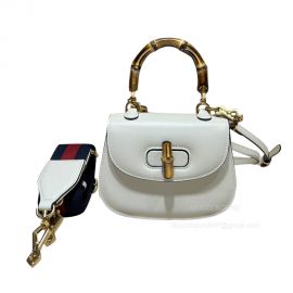 Gucci Top Handle Bag Gucci Mini Bamboo Shoulder Bag in White Leather 686864