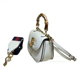 Gucci Top Handle Bag Gucci Mini Bamboo Shoulder Bag in White Leather 686864