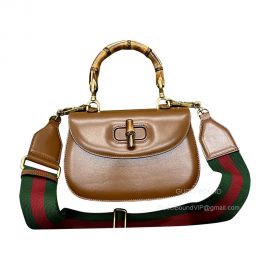 Gucci Top Handle Bag Gucci Small Bamboo Tote Shoulder Bag in Brown Leather 675797