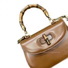 Gucci Top Handle Bag Gucci Small Bamboo Tote Shoulder Bag in Brown Leather 675797