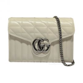 Gucci Shoulder Bag Gucci GG Marmont Matelasse Mini Bag with Chain in White Matelasse Leather 474575
