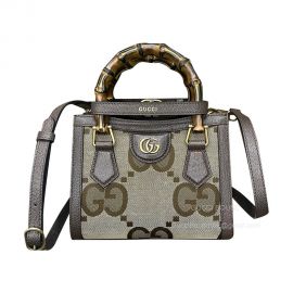 Gucci Tote Bag Gucci Diana Jumbo GG Mini Tote Bag in Camel and Ebony Canvas 655661