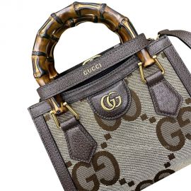 Gucci Tote Bag Gucci Diana Jumbo GG Mini Tote Bag in Camel and Ebony Canvas 655661