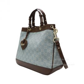 Gucci Tote Bag Gucci Denim Blue and Brown Leather Shoulder Bag 688666