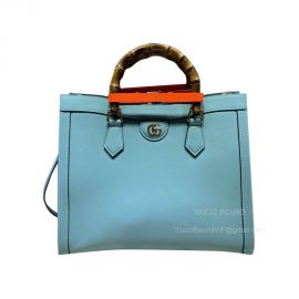 Gucci Tote Bag Gucci Diana Medium Tote Bag with Bamboo Handles in Light Blue Leather 655658