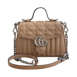 Gucci Top Handle Bag Gucci GG Marmont Mini Top Handle Bag in Beige Matelasse Leather 583571