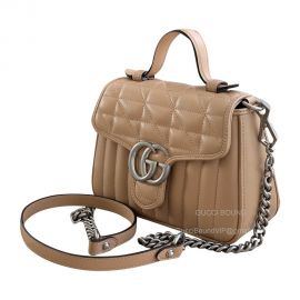 Gucci Top Handle Bag Gucci GG Marmont Mini Top Handle Bag in Beige Matelasse Leather 583571