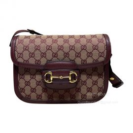 Gucci Shoulder Bag Gucci Horsebit 1955 Small Shoulder Bag in Beige and Burgundy Original GG Canvas 602204