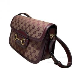 Gucci Shoulder Bag Gucci Horsebit 1955 Small Shoulder Bag in Beige and Burgundy Original GG Canvas 602204