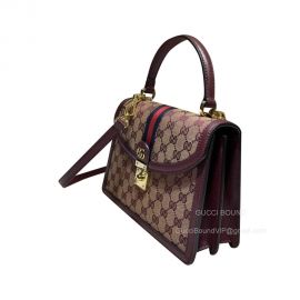 Gucci Top Handle Bag Gucci Ophidia Small Top Handle Bag with Web in Beige and Burgundy GG Original Canvas 651055