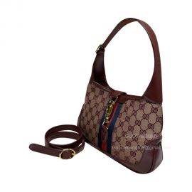 Gucci Shoulder Bag Gucci Jackie 1961 Small Shoulder Bag with Web in Beige and Burgundy GG Original Canvas 636706