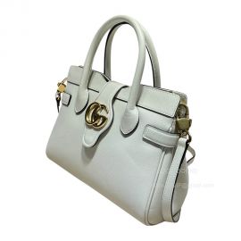 Gucci Top Handle Bag Gucci Small Top Handle Bag with Double G and Web in White Leather 658450