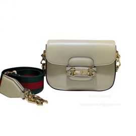 Gucci Horsebit 1955 Mini Shoulder Crossbody Bag with Green and Red Web in White Leather 658574
