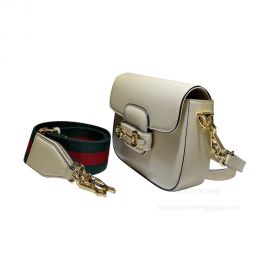 Gucci Horsebit 1955 Mini Shoulder Crossbody Bag with Green and Red Web in White Leather 658574
