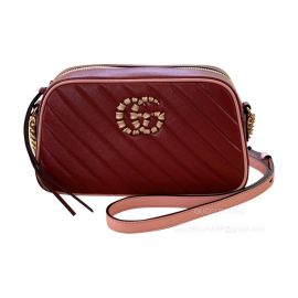 Gucci Shoulder Gucci GG Marmont Small Shoulder Crossbody Bag in Dark Red Diagonal Matelasse Leather 447632