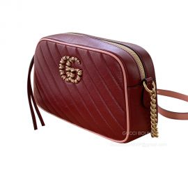 Gucci Shoulder Gucci GG Marmont Small Shoulder Crossbody Bag in Dark Red Diagonal Matelasse Leather 447632