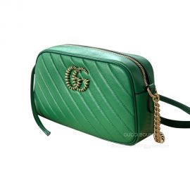 Gucci Shoulder Gucci GG Marmont Small Shoulder Crossbody Bag in Green Diagonal Matelasse Leather 447632