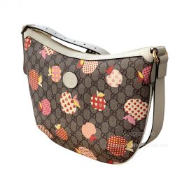 Gucci Shoulder Gucci Les Pommes Ophidia Small Shoulder Bag in Beige and Ebony GG Supreme Canvas with Apple Print 598125