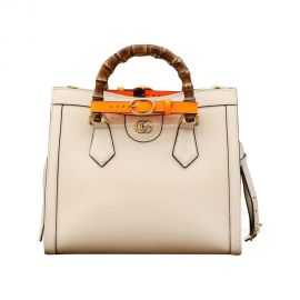 Gucci Tote Gucci Diana Small Tote Bag with Bamboo Handle and Double G in White Calfskin Leather 660195