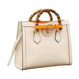 Gucci Tote Gucci Diana Small Tote Bag with Bamboo Handle and Double G in White Calfskin Leather 660195