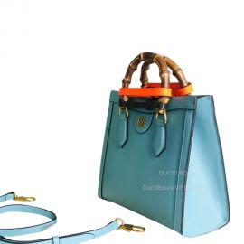 Gucci Tote Gucci Diana Small Tote Bag with Bamboo Handle and Double G in Light Blue Calfskin Leather 660195