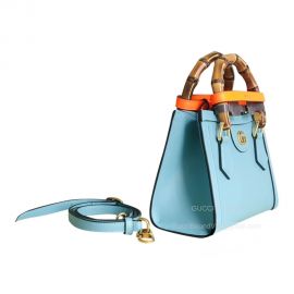 Gucci Tote Gucci Diana Mini Tote Bag with Bamboo Handle and Double G in Light Blue Calfskin Leather 655661