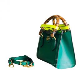 Gucci Tote Gucci Diana Mini Tote Bag with Bamboo Handle and Double G in Green Calfskin Leather 655661