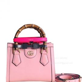 Gucci Tote Gucci Diana Mini Tote Bag with Bamboo Handle and Double G in Pink Calfskin Leather 655661