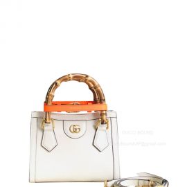 Gucci Tote Gucci Diana Mini Tote Bag with Bamboo Handle and Double G in White Calfskin Leather 655661