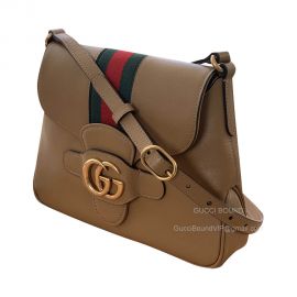 Gucci Messenger Gucci Small Messenger Bag with Double G and Web in Beige Leather 648934