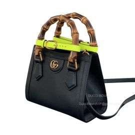 Gucci Tote Gucci Diana Mini Tote Bag with Bamboo Handle and Double G in Black Leather 655661