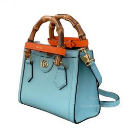 Gucci Tote Gucci Diana Mini Tote Bag with Bamboo Handle and Double G in Light Blue Leather 655661