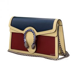 Gucci Shoulder Gucci Dionysus Super Mini Chain Shoulder Bag in Blue and Red Leather 476432