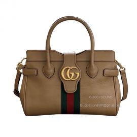 Gucci Top Handle Gucci Small Top Handle Bag with Double G and Web in Beige Leather 658450