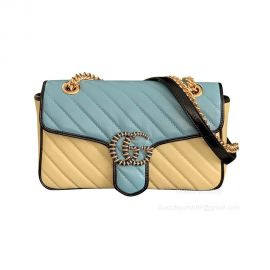 Gucci Shoulder Gucci Online Exclusive Small GG Marmont Chain Shoulder Bag in Pastel Blue and Yellow Matelasse Leather 443497