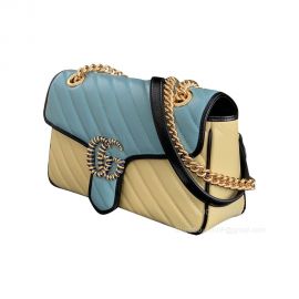 Gucci Shoulder Gucci Online Exclusive Small GG Marmont Chain Shoulder Bag in Pastel Blue and Yellow Matelasse Leather 443497