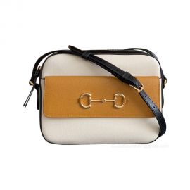 Gucci Shoulder Gucci Horsebit 1955 Small Shoulder Bag with GG Supreme Canvas and Yellow Leather 645454