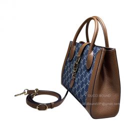 Gucci Tote Gucci Jackie 1961 Medium Tote Bag with GG Denim Blue and Brown Leather 649016