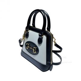 Gucci Top Handle Gucci Horsebit 1955 Mini Top Handle Bag in Black and White Leather 640716
