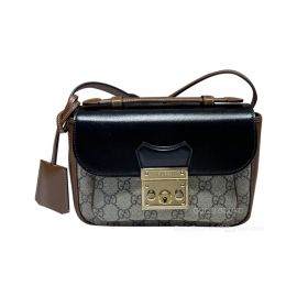 Gucci Padlock Mini Top Handle Shoulder Bag in GG Supreme Canvas and Black Leather 658487