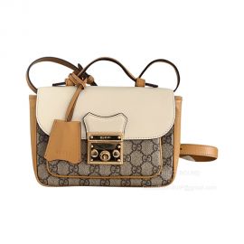 Gucci Yellow White Leather Padlock Mini Shoulder Crossbody Bag in GG Supreme Canvas 658487